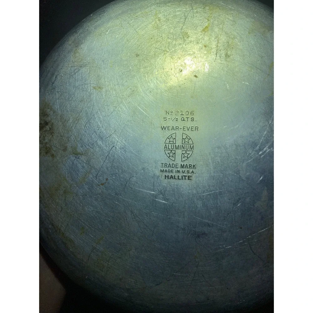 Vintage Wear-Ever Hallite 5.5 Qt‎ Aluminum Stock Pot 2106 Copper Handles USA